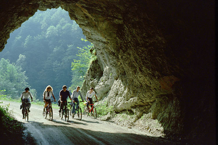 Entering a tunnel on the old railroad track - click to go to next image